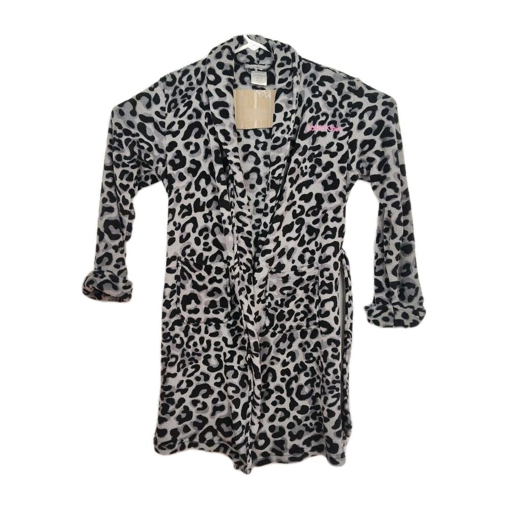 Calvin Klein bathrobe women's 14/16 cheetah print belted very soft‎ long sleeves